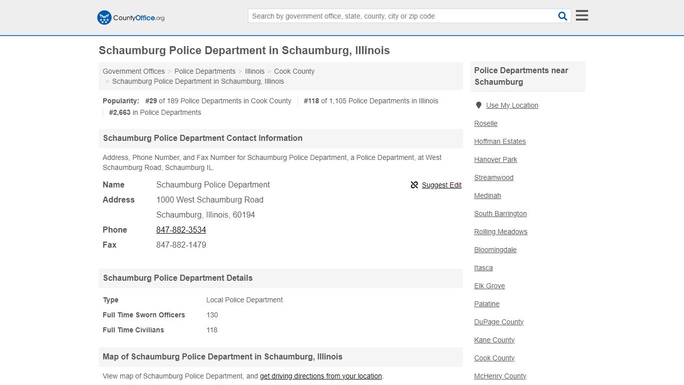 Schaumburg Police Department - Schaumburg, IL (Address, Phone, and Fax)